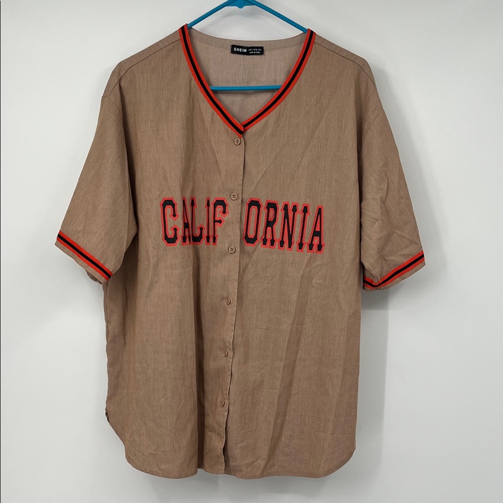 SHEIN Tan California Button-Up Jersey Oversized Size Small
